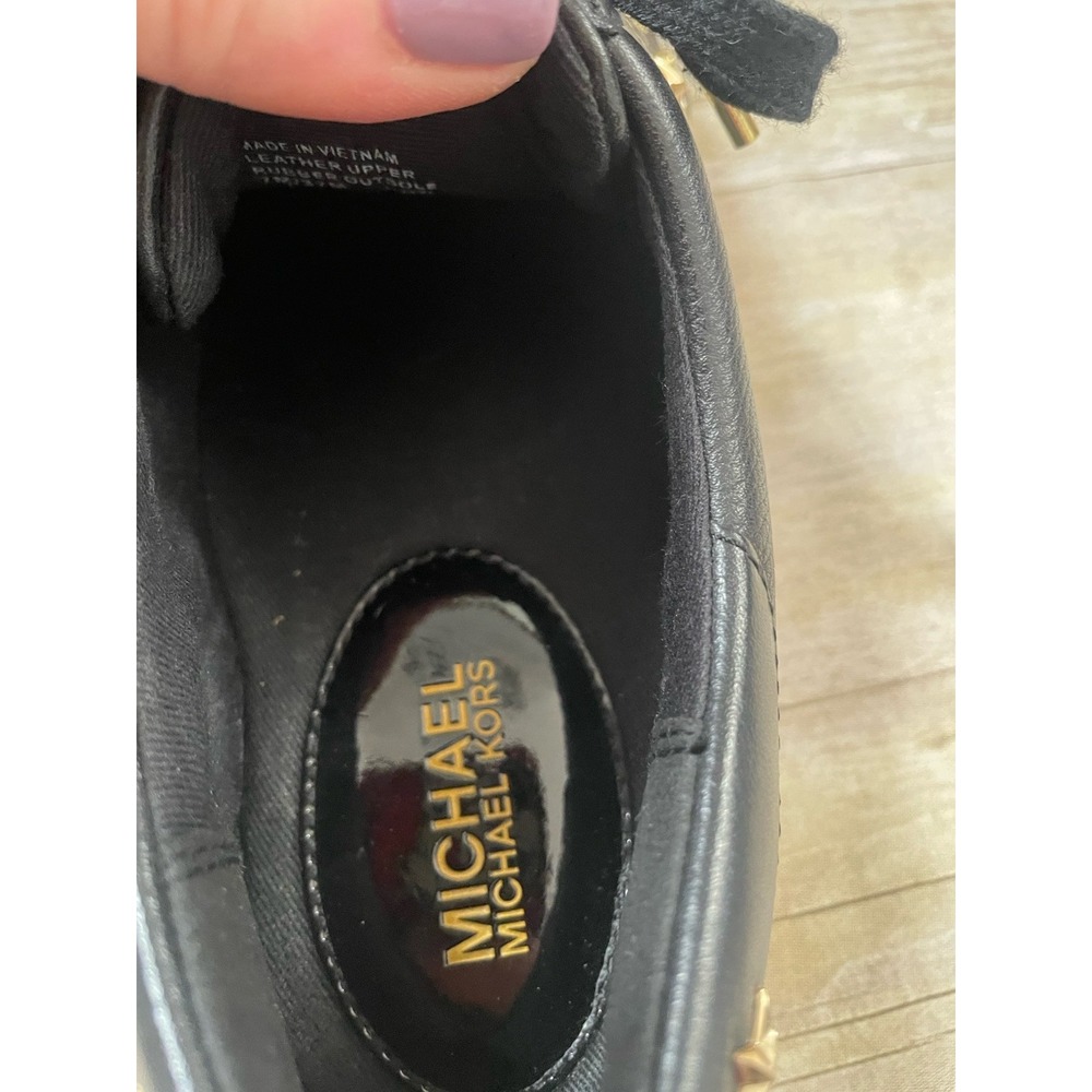 Michael Kors Frankie‎ Stripe Black Gold Leather Shoes Women Size 7 - Picture 7 of 7